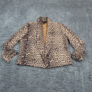 RAIN Blazer Jacket Womens 2X Beige Leopard Print Open Front Lined Long Sleeve